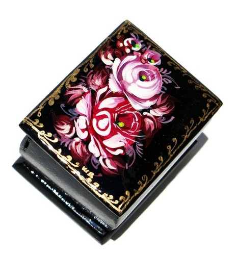 Caja en miniatura de laca rusa de flores, caja floral hecha a mano, conjunto de 3 - Imagen 3 de 6