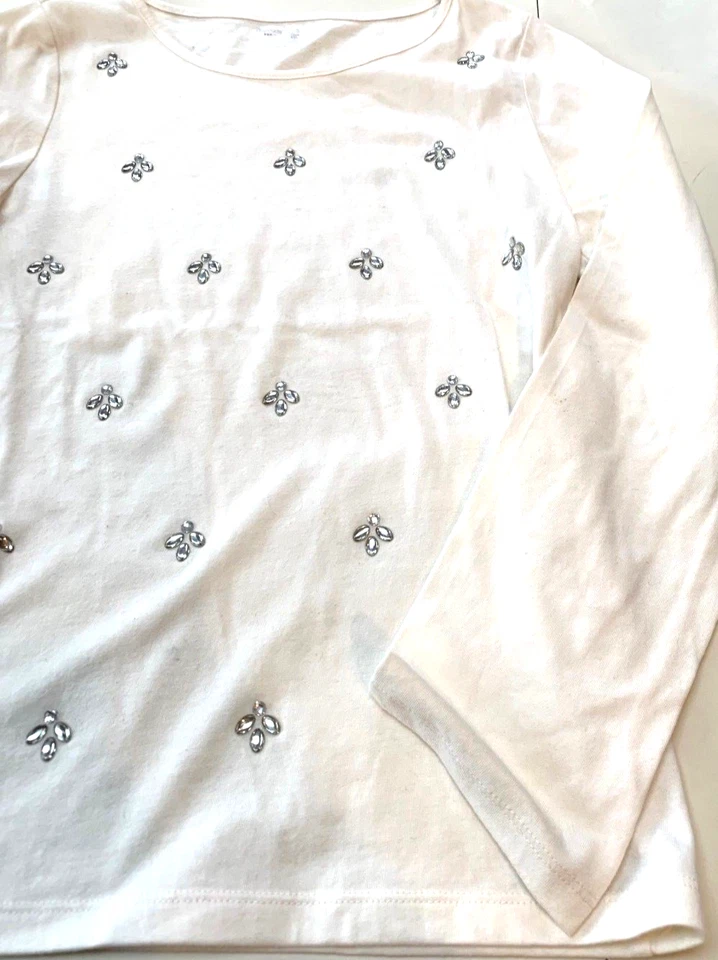Gap Kids 女孩白色衬衫,正面闪亮棉质/聚 XXL — 第 3/4 张图片