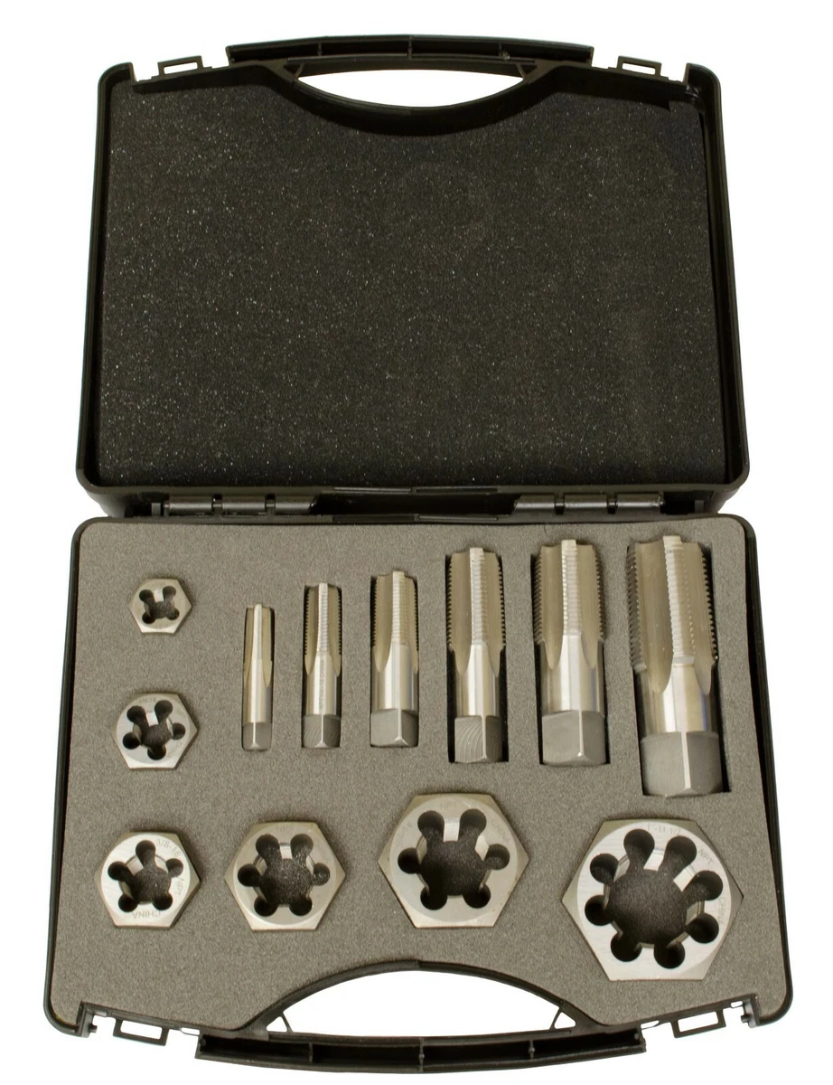 12 Piece Carbon Steel NPT Pipe Tap And Die Set, 1/8, 1/4,