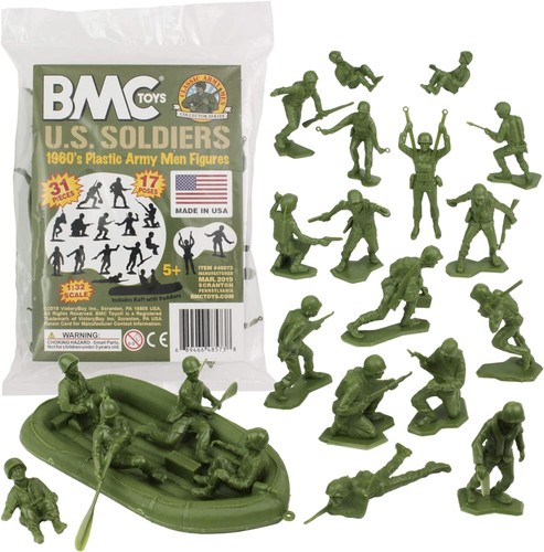 Classic 31pc Plastic Army Men Set - OD Green WW2 Soldiers & Floating Raft - Picture 3 of 9