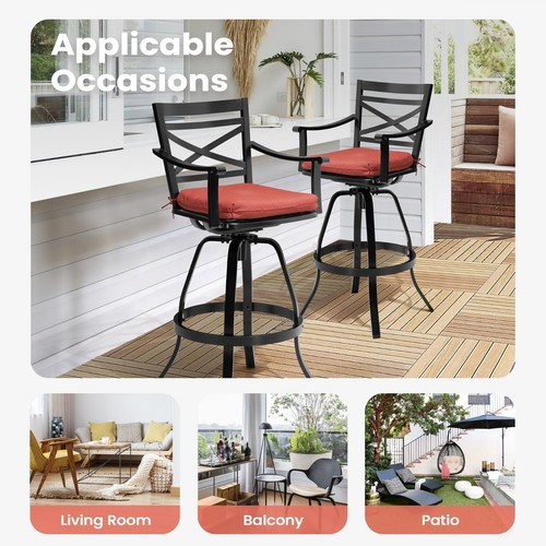 2pc Aluminum Swivel Outdoor Bar Stools Patio Bar Height Chair Sunbrella Cushion - Picture 8 of 9