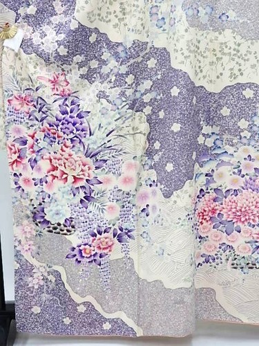 Vestido Furisode Kimono L Púrpura Seda Japonés Floral Vestido de Boda De Colección Envío Gratuito - Imagen 7 de 11