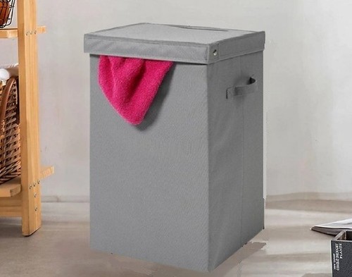 58cm Foldable Laundry Basket Hamper Cloth Bag Washing Fabric Bin Lid Handle Grey - Picture 1 of 3