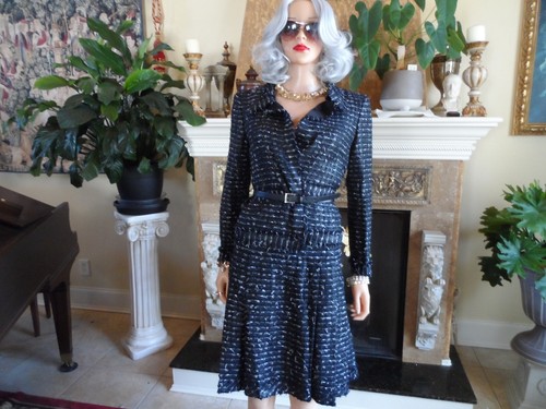 Traje Falda Oscar De La Renta Negro/Blanco Rizado-Tweed Talla 8 - Imagen 4 de 24