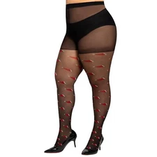 Christmas Tights Plus Size Christmas Hat Print Sheer Black Patterned Tights H...