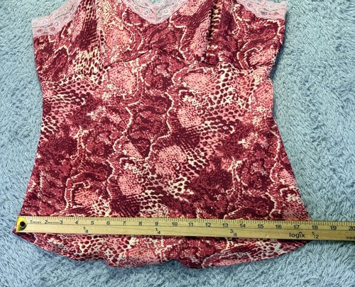 Camiseta sin mangas camisola para mujer talla 10 Y2K rosa satinado estampado de serpiente ribete de encaje forrado - Imagen 10 de 13