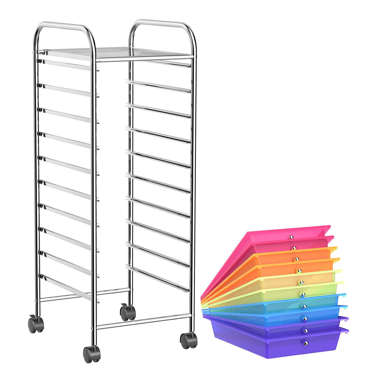  SILKYDRY Rolling Storage Cart with 10 Drawers, Versatile  Utility Cart with Wheels for Tool Paper Scrapbook Art Supply, Mobile Craft  Organizer Cart for Home Office School (Rainbow) : Office Products