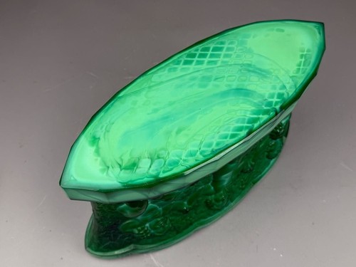 Raro set fioriere anni '30 Heinrich Hoffmann Artois vetro malachite art deco 15 pezzi - Foto 9 di 9