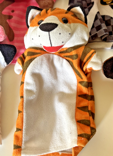 Lote de 6 marionetas de mano Melissa & Doug animales de granja y zoológico juguete de tela lavable juego - Imagen 3 de 16