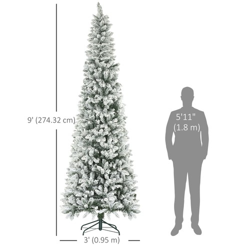9ft Pencil Artificial Christmas Tree, Flocked Xmas Tree - Picture 2 of 11