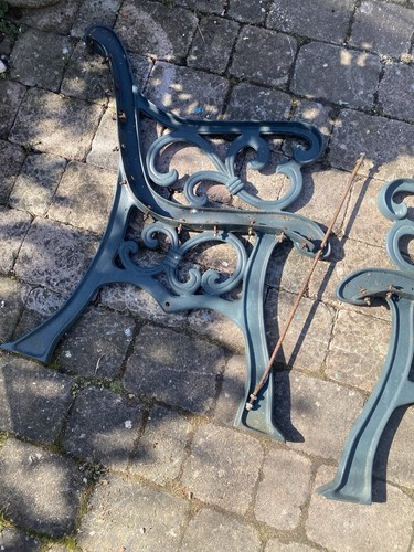 Vintage Pair Of Green Painted Cast Iron Bench Chair Ends Garden Project - Picture 14 of 24