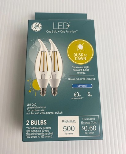 GE LED Light Bulb 2 pk+ Dusk Dawn 60W Daylight Candle NEW - Picture 6 of 6