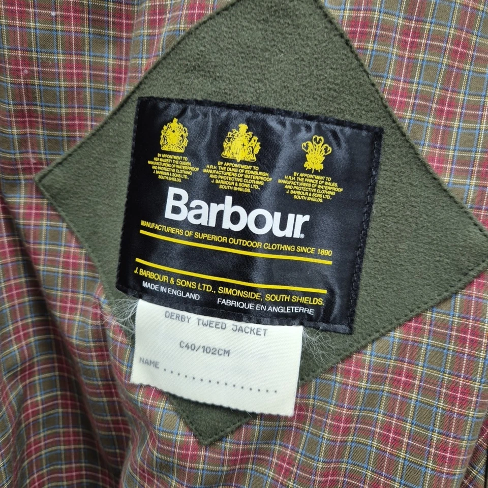 Barbour Vintage Derby Check Tweed Wool Country Green Jacket Coat Size C 40 - Image 4 of 4