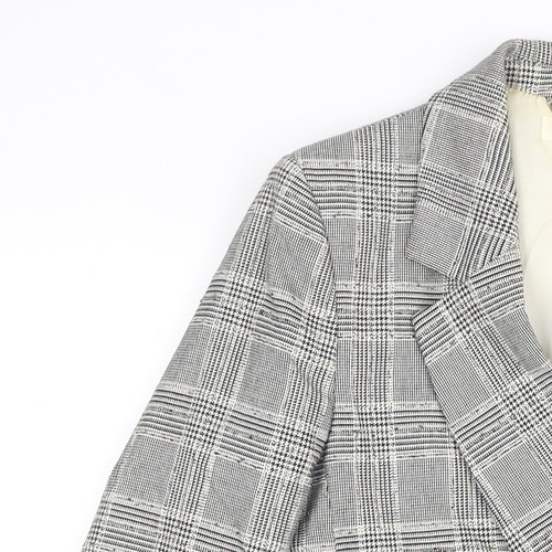 H&M Women's Grey Plaid Double-Breasted Blazer - Size 8 - Picture 7 of 12