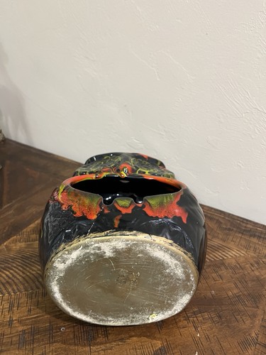 Vintage MCM Owl Ceramic Ashtray Incense Brown Orange Green Drip Glaze - Picture 9 of 9