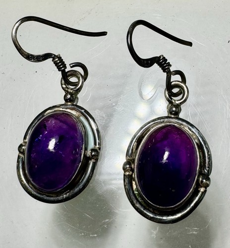 925 Sterling Silver Earrings Amethyst Gemstone Birthstone Dangle Purple RD1 - Picture 2 of 16