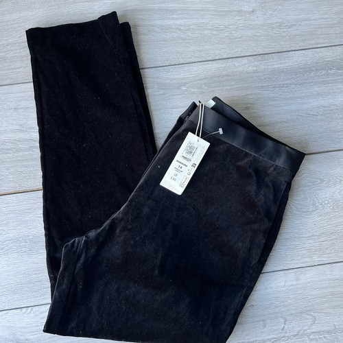 M&S Womens Black Velvet Slim Fit Ankle Grazer Trousers Size 14 regular