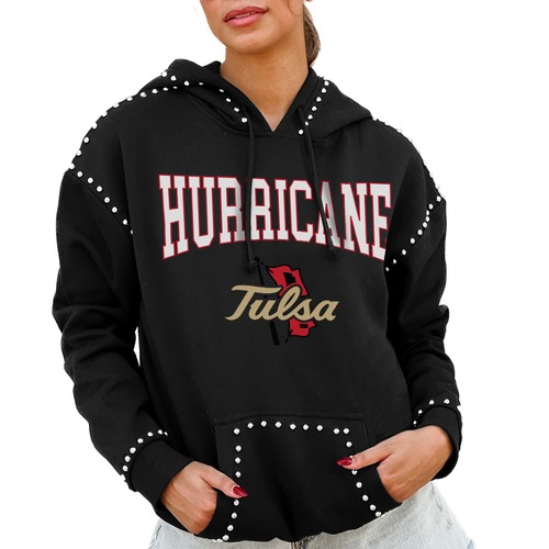 Women's Gameday Couture Black Tulsa Golden Hurricane Studded Pullover Hoodie