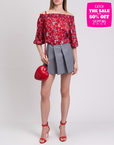 RRP €159 LIU JO Crepe Blouse IT40 US4 UK8 S Red Floral Off The Shoulder