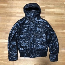 Gucci Black Down Jacket Hood Pockets Size 44 Used Rust Marks