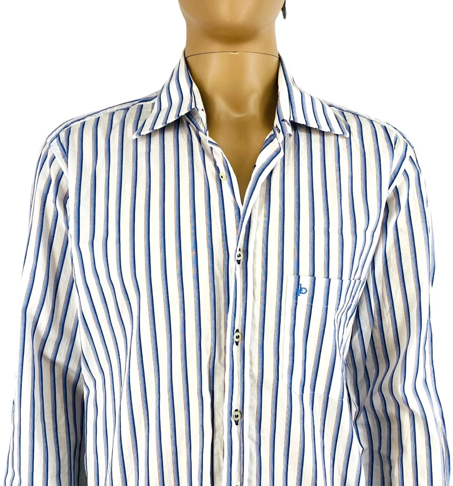 ROCCOBAROCCO Men White Striped Long Sleeves Shirt Size XL 43 17 - Image 2 of 4