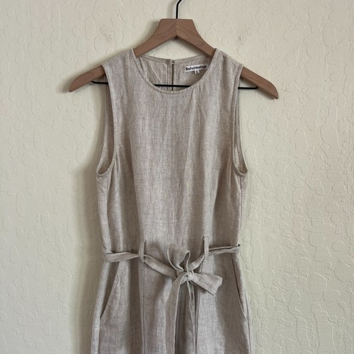 Reformation 100 % Leinen Naomi Jumpsuit weites Bein ärmellos Bindeband Taille 2 haferflocken - Bild 7 von 10