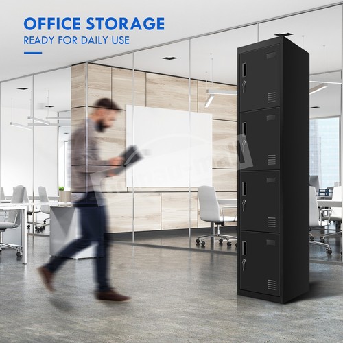 185cm Steel Locker Filing Storage Cabinet Home Office School Gym 4 Doors Black - Picture 4 of 11