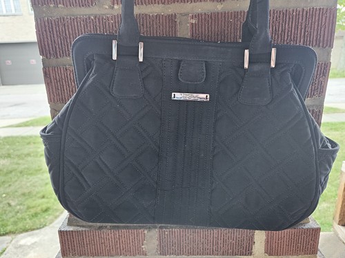 Vera Bradley Black Quilted Shoulder Bag Purse Handbag Satchel Magnetic Closure - Picture 2 of 7