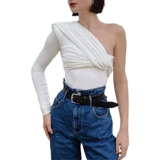 Fashionable Single Shoulder Sleeve Playsuit One Pieces Elegant Bodysuits Romper