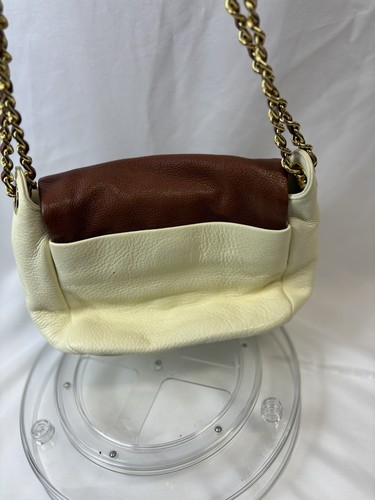 Tory Burch Leather Shoulder Bag Chain Link Crossbody Bag Brown White - Picture 3 of 16