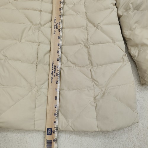 LANDS END Women's Down Fill Cream Hooded Quilted Puffer Coat Jacket Large Parka - Picture 10 of 19