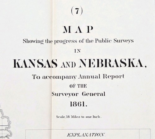 1861 KANSAS - NEBRASKA Map ORIGINAL Land Office INDIAN LANDS - Fort Kearney