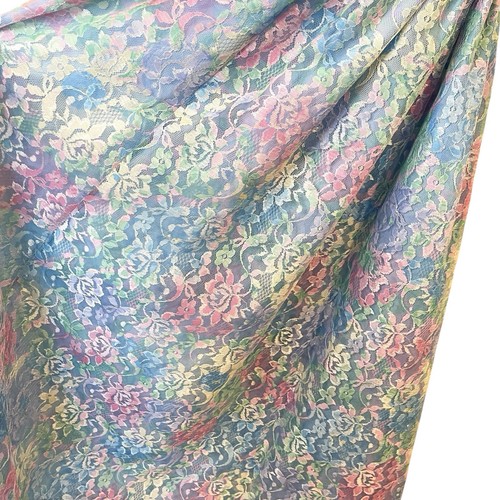 Vintage 70s 80s Floral Lace Pastel Ruffle Tea Cottagecore Garden Midi Dress L - Picture 4 of 5