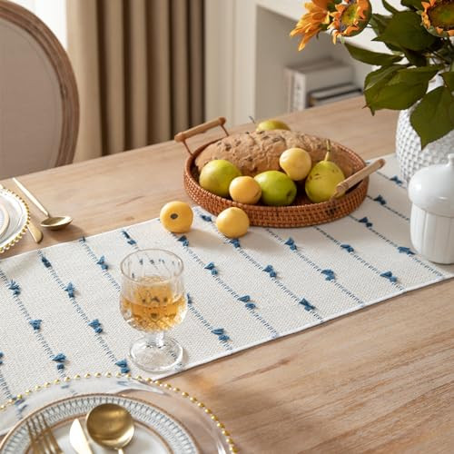  Boho Table Runner 72 Inchs Long for Modern Farmhouse Room Home Decor, Blue  - Imagen 3 de 6