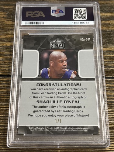 2024 Leaf Metal 1/1 Shaquille O'Neal Auto Light Blue Shimmer PSA 10 Gem Lakers - Picture 2 of 3