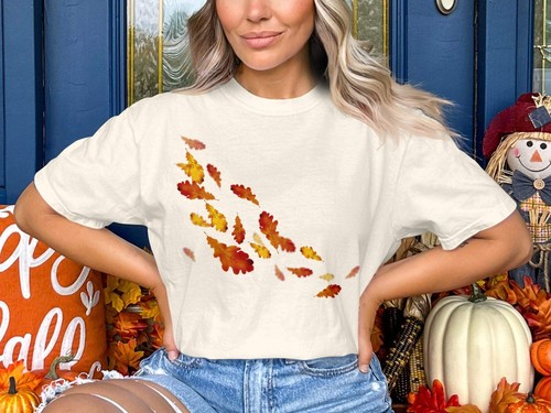 Blowing Casual Fall Leaves Comfort Colors Cotton T-Shirt - Picture 33 of 49