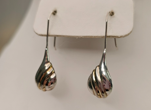 Orecchini stile filettatore goccia goccia a strappo gonfi in oro 925 a costine 1 5/8"Lx1/2"W - Foto 1 di 9