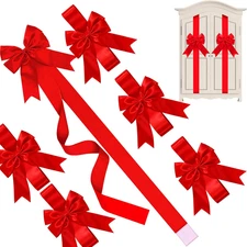 8 Pcs Christmas Cabinet Ribbons Bows for Kitchen 78.8 Inch Red Large Christma...