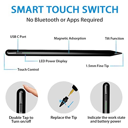 Eingabestift für Apple iPad - iPad Pencil mit Handflächenunterdrückung & Neigung Schwarz - Bild 6 von 7