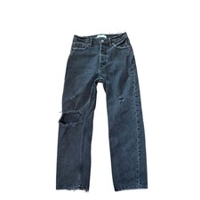 Abercrombie  Fitch The Dad High Rise Distressed Straight Jeans Washed Black 26R