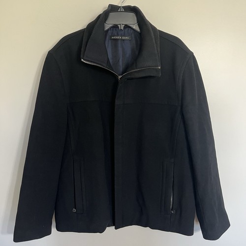 Herren Andrew Marc Wollmischung Bomberjacke durchgehender Reißverschluss Größe Large schwarz - Bild 1 von 10