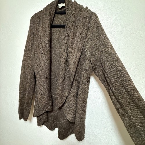 Debbie Morgan Bohemian Chic Brown Open Front Knit Cardigan Sweater Women XL - Picture 2 of 13