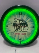 Vintage 2003 Timber Wolf Moist Snuff Neon Like Advertising Wall Clock