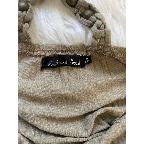 Mustard Seed Womens Taupe Tank Top With Beaded Straps Button Accents Size Small - Picture 3 of 6