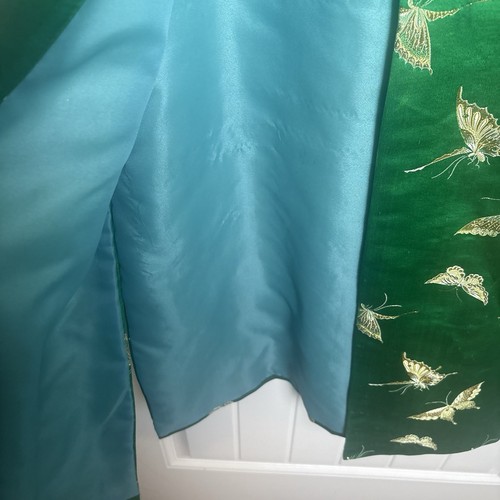 VTG Silk Emerald Green Asian Robe Kimono Embroidery Shimmer Butterfly Japan Made - Picture 7 of 16
