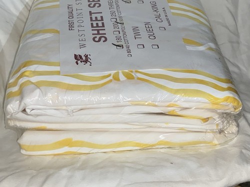 Vintage WestPoint Stevens Full Sheet Set Ribbon Abstract Yellow Lines - Picture 3 of 5
