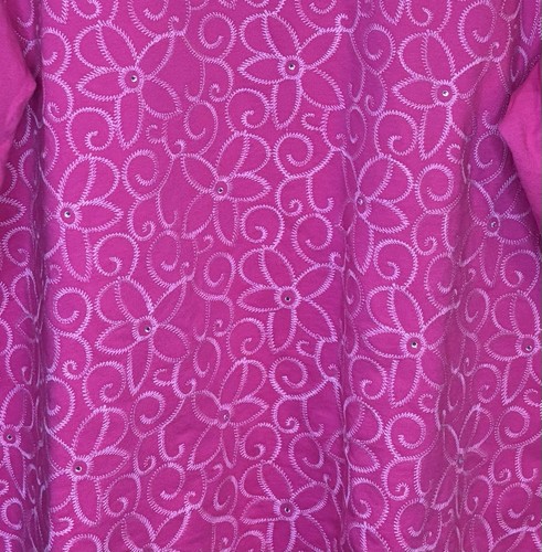 Quacker Factory Pink XL Sweater W/ Embroidered Floral Pattern, Rhinestones  - Picture 3 of 6