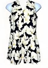 Nine West Women's Floral Button Front Ruffle Hem Lined Swing Dress Sz: M NWOT
