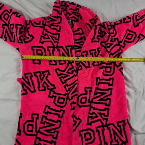 Pink Victorias Secret Womens XS/S Hot Pink Cozy Robe Logo Print Fleece Sleepwear - Picture 6 of 9
