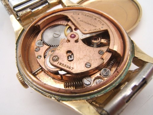 RELOJ PULSERA TISSOT 14K GF PARACHOQUES 17J COMO ESTÁ REPUESTOS REPARACIÓN - Imagen 5 de 11